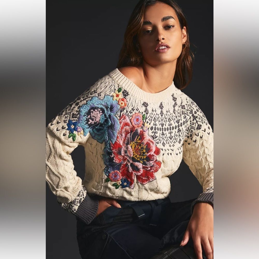 By Anthropologie Cable-Knit Fairisle Sweater